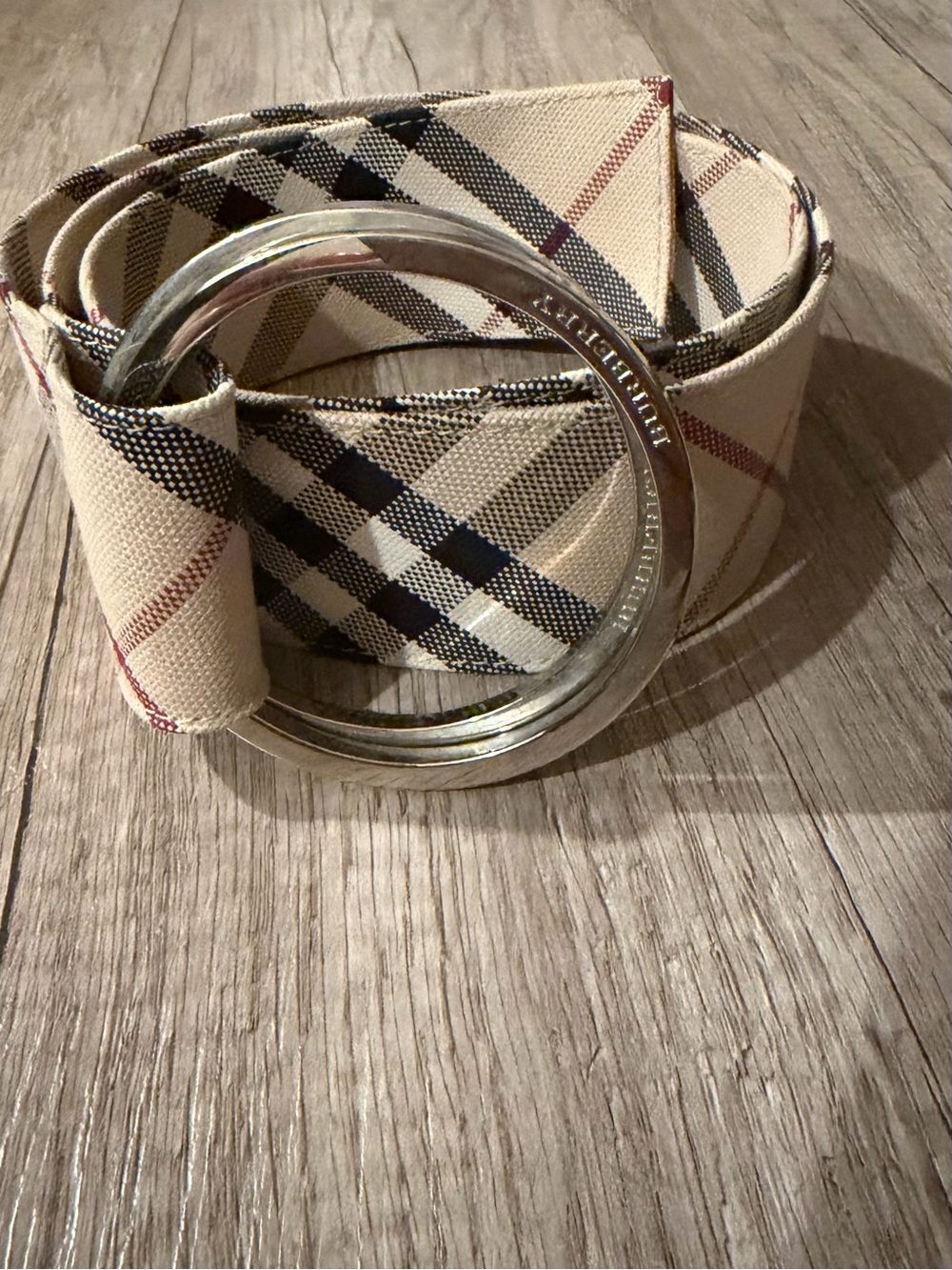 Burberry Canvas Belt with Silver Double-Ring Buckle